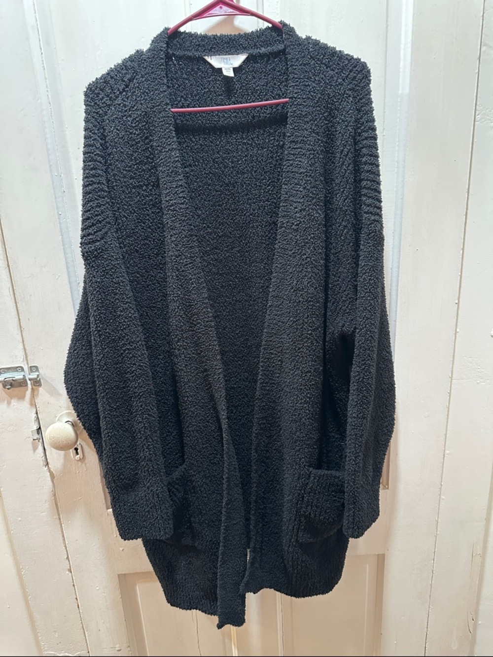 Time and Tru Black Plush Open-Front Cardigan